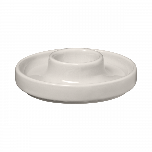 Elegant white ceramic dish with a central pedestal for serving or displaying items.