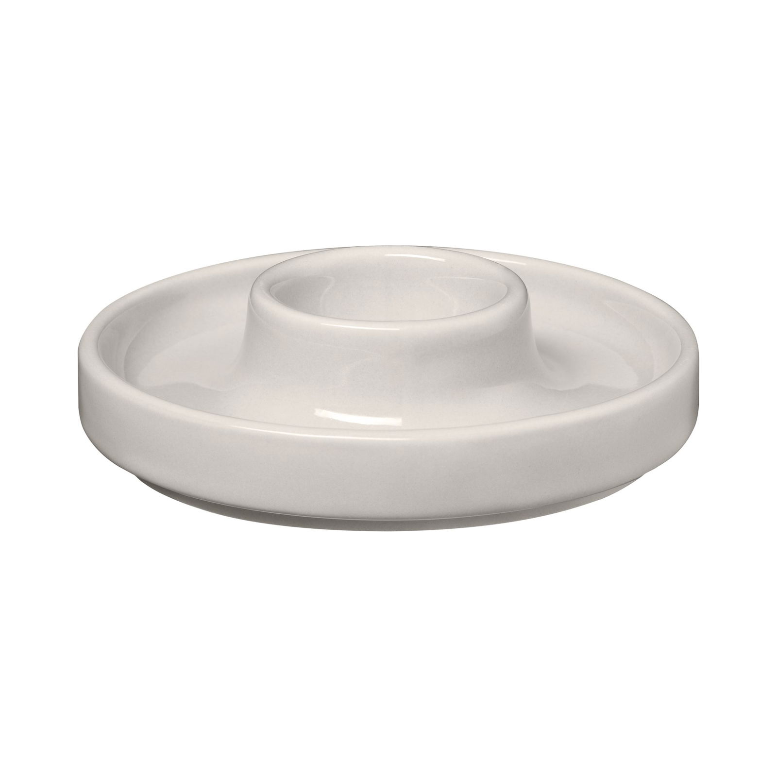 Elegant white ceramic dish with a central pedestal for serving or displaying items.