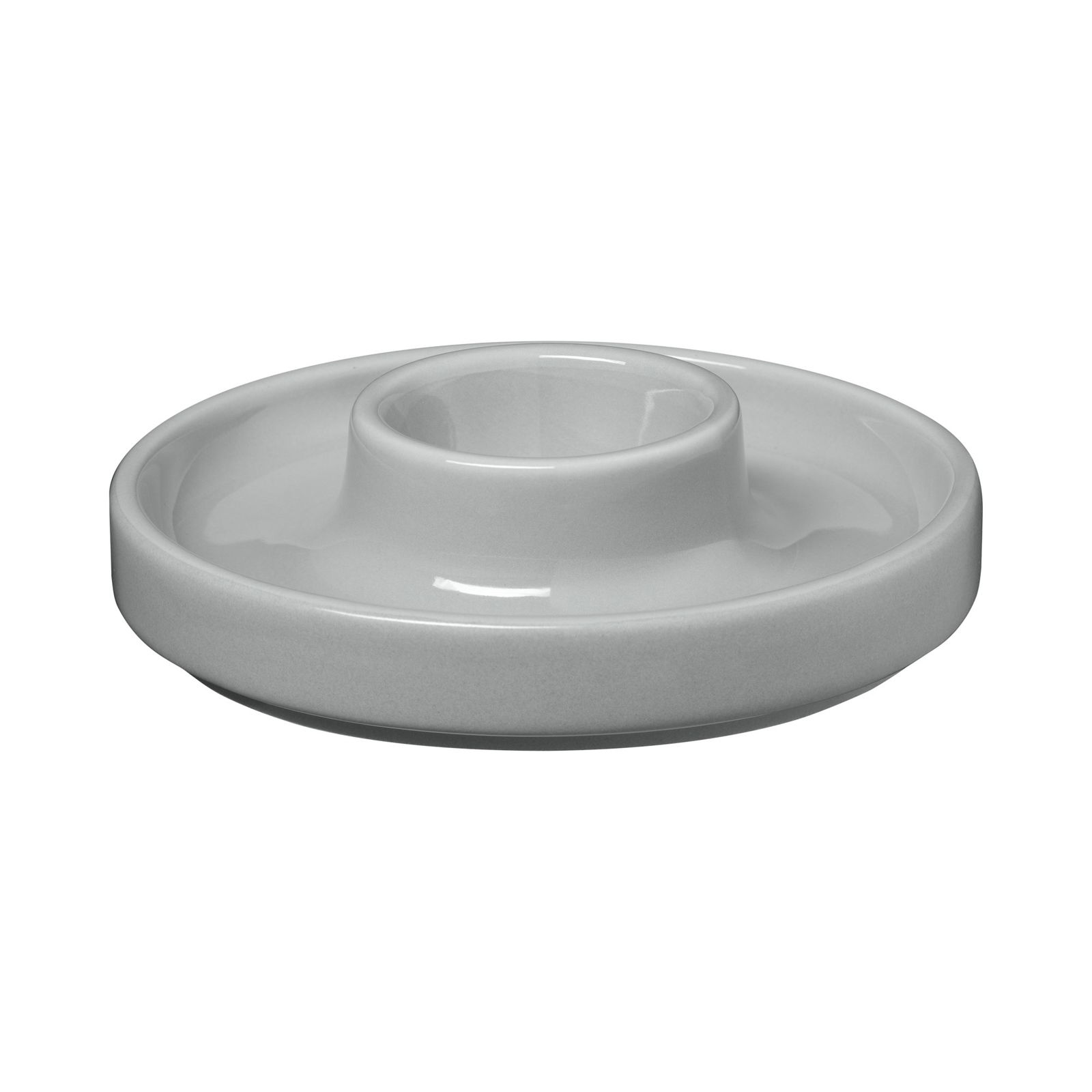 Stylish gray ceramic bowl with a raised center for serving snacks or appetizers.