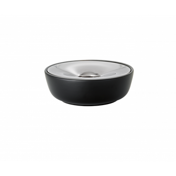 Modern schwarze und silberne Keramitschüssel mit einem schlanken Design, perfekt für Dekoration oder Servieren.