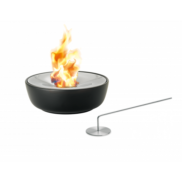 Modern tabletop fire pit with a sleek design and vibrant flames for outdoor ambiance.