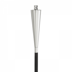 Silver cocktail torch with sleek design and a black handle on a transparent background.