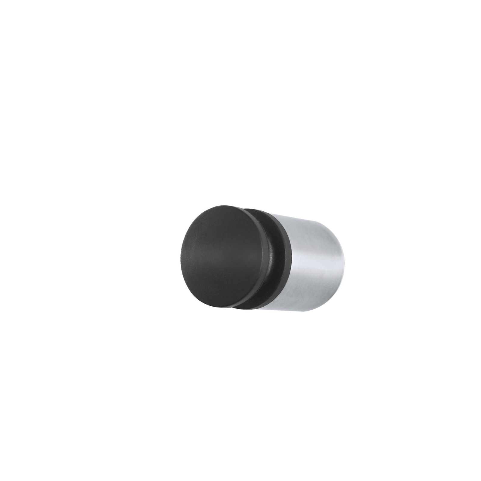 Black and silver metal cylinder, possibly a cap or plug, on a white background.