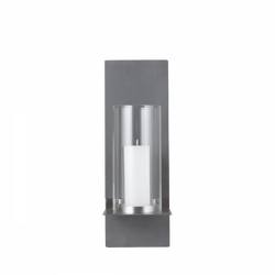 Modern wall-mounted candle holder with glass enclosure and sleek metal design.