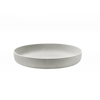 Elegant minimalist gray round plate on a black background, ideal for modern dining.