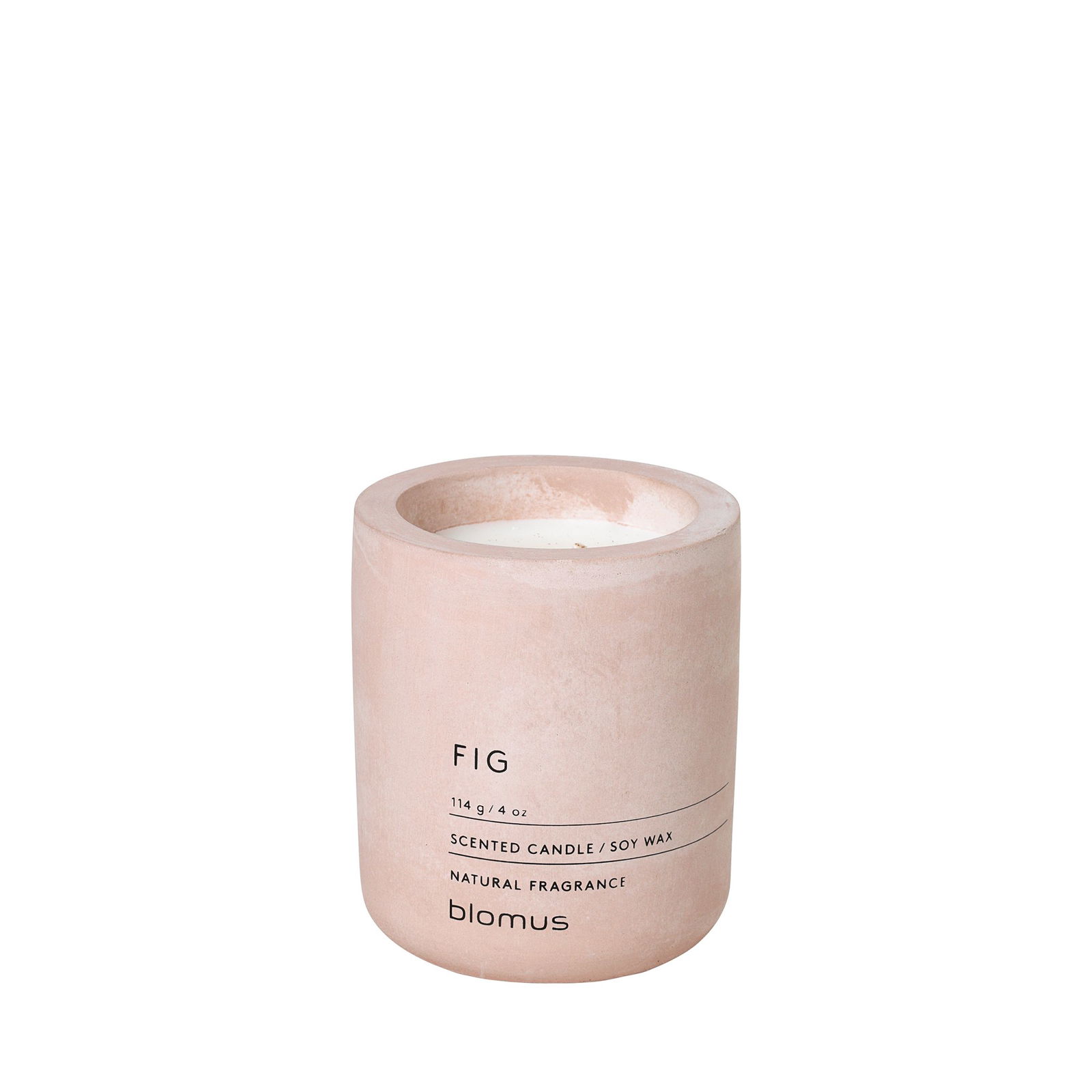 Natural fig-scented candle in a minimalist pink container from Blomus.