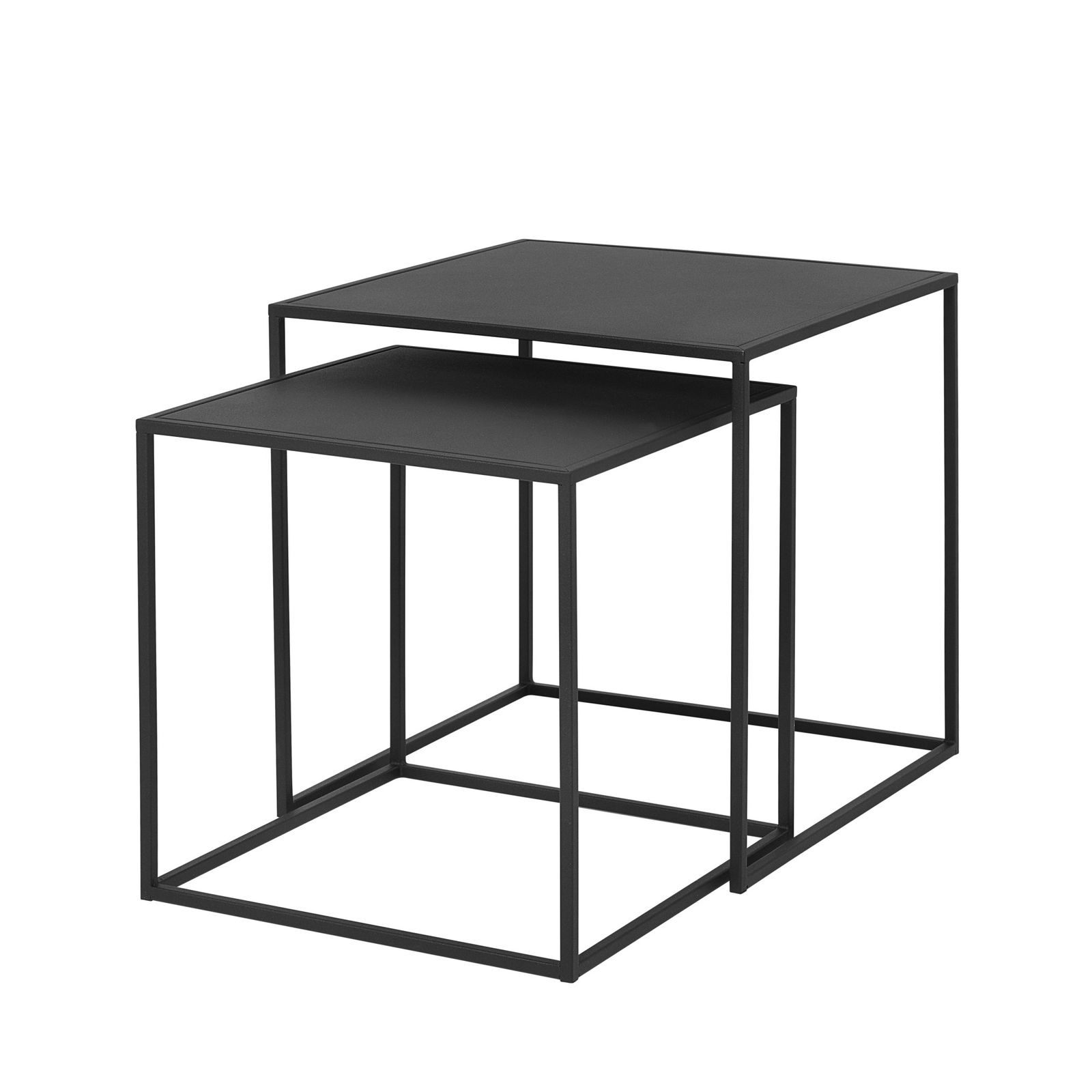 Modern black nesting tables with sleek metal frames for stylish home decor.