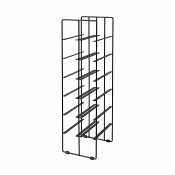 Schwarze Metallregaleinheit mit mehreren Ebenen für Lagerung und Organisation.