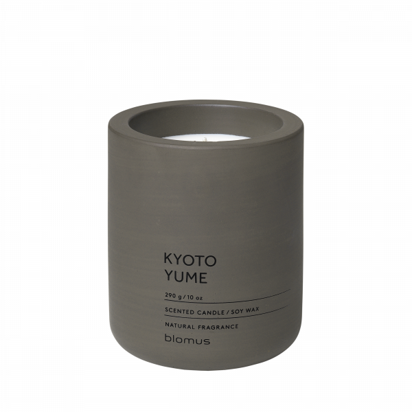 Kyoto Yume scented candle in a sleek gray ceramic container with soy wax.