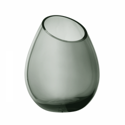 Elegant smoky glass vase with a unique asymmetrical design.