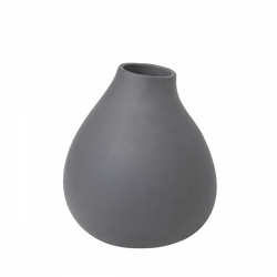 Modern gray ceramic vase with a smooth, rounded shape against a black background.