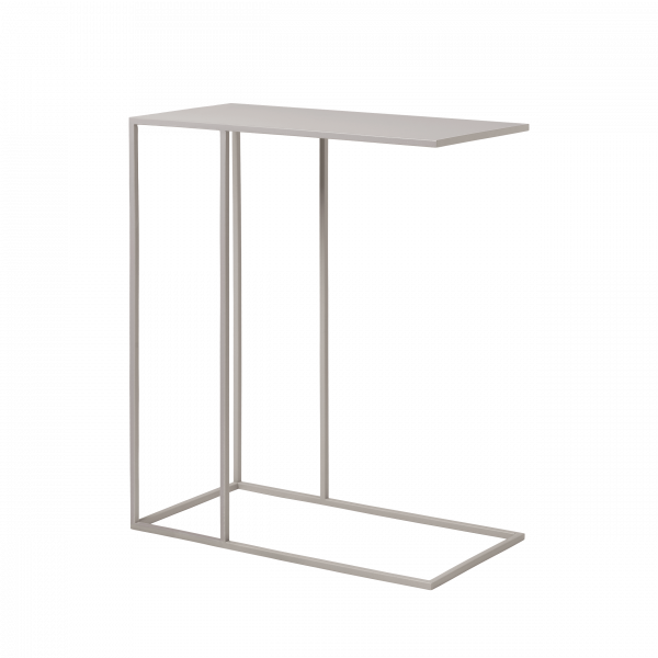 Modern minimalist C-shaped side table with sleek metal frame and white surface.