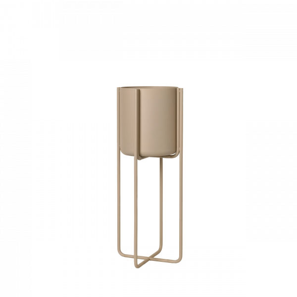 Modern beige planter with a sleek metal stand for stylish home decor.