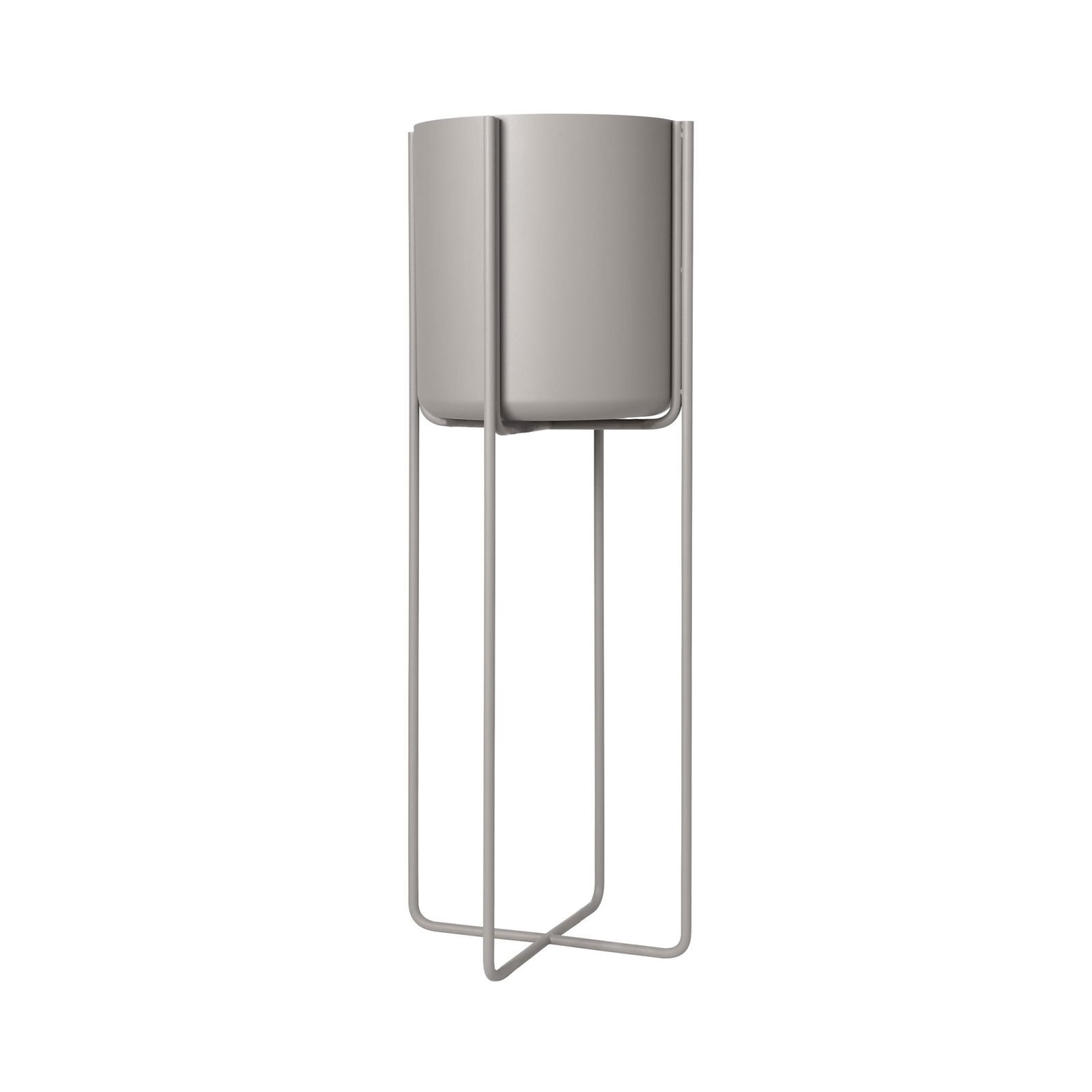 Modern minimalist planter with metal stand for indoor gardening.