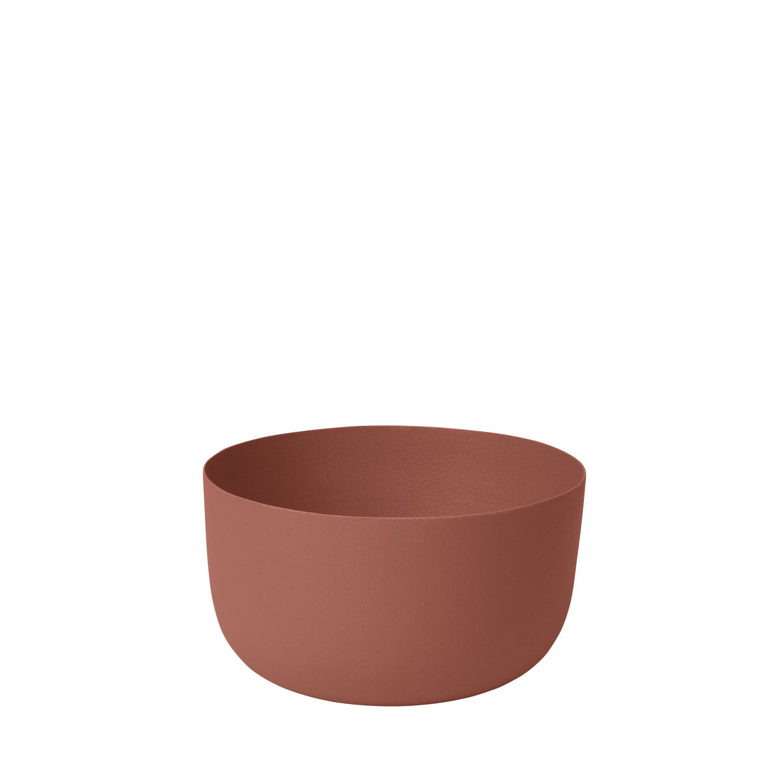 Terra-cotta bowl with a minimalist design on a plain background.