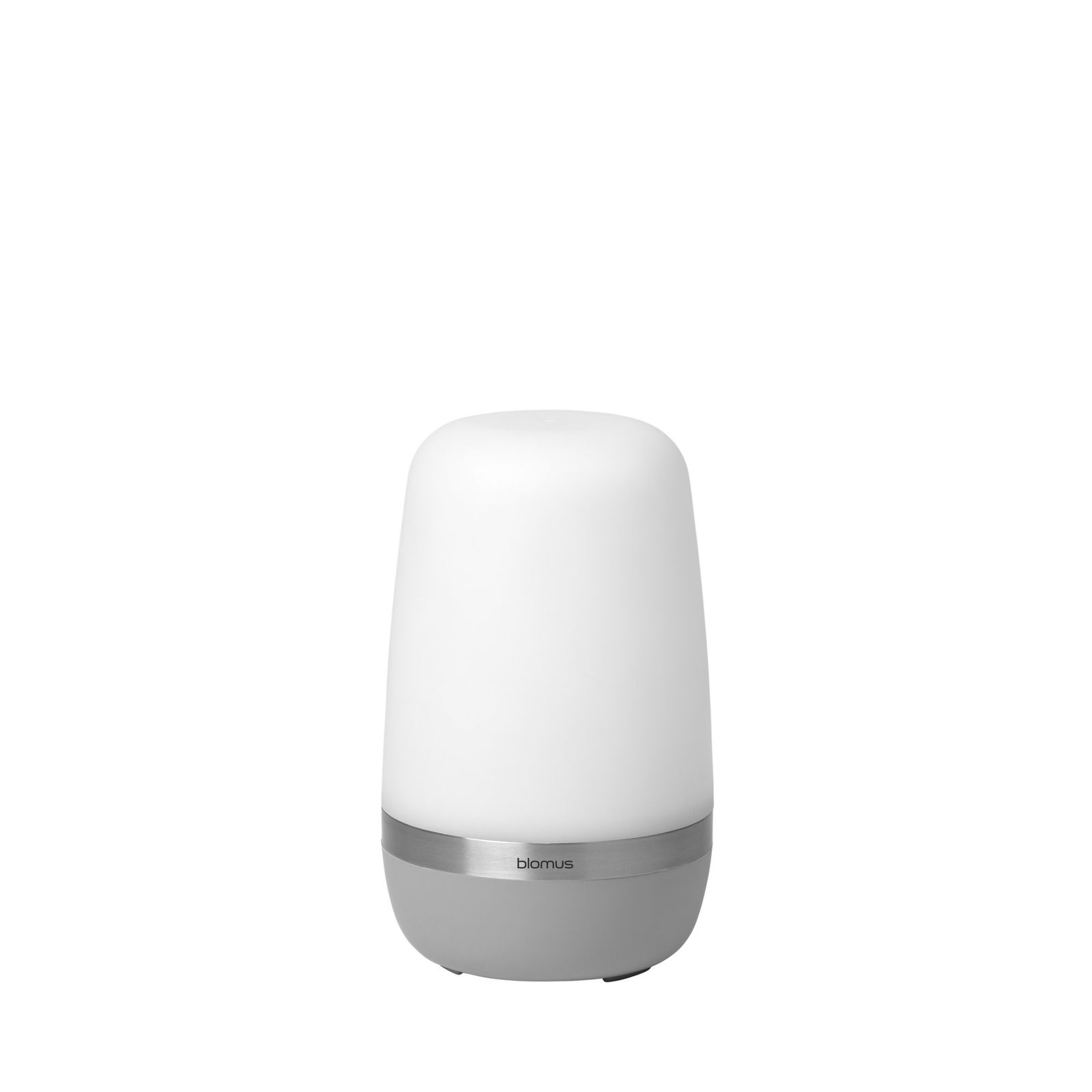 Moderne weiße Lampe mit einem schlanken Design und dezentem metallic Akzent.