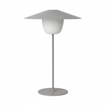 Moderne minimalistische graue Tischlampe mit einem einzigartigen breiten Schirmdesign.