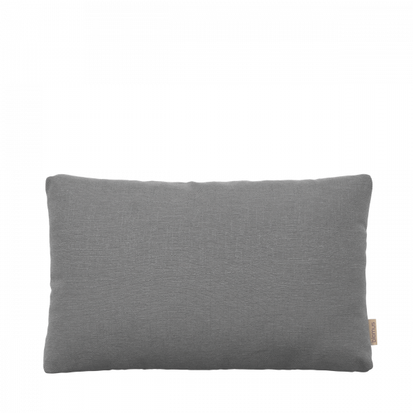 Gray rectangular decorative pillow on a black background for home decor.