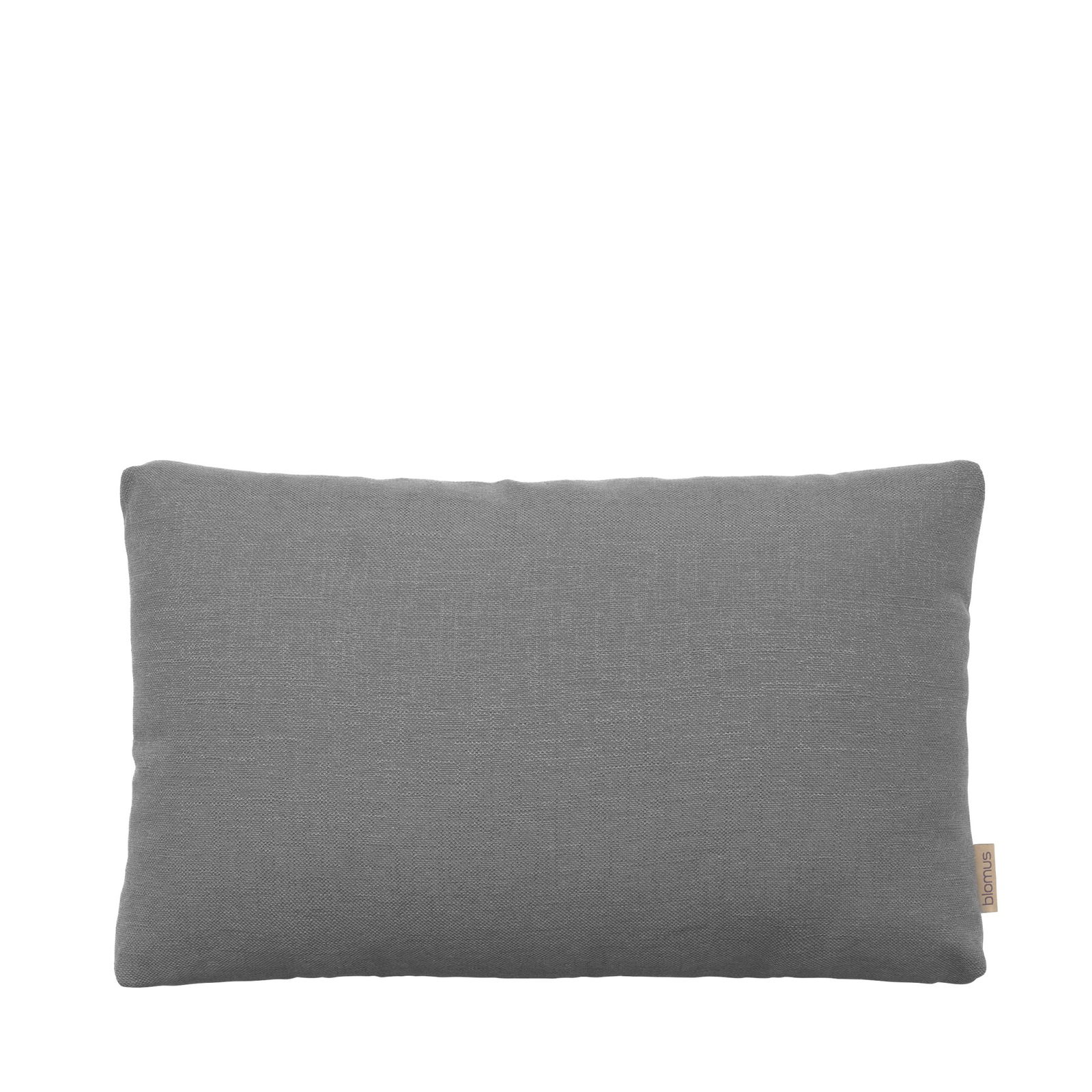 Gray rectangular decorative pillow on a black background for home decor.