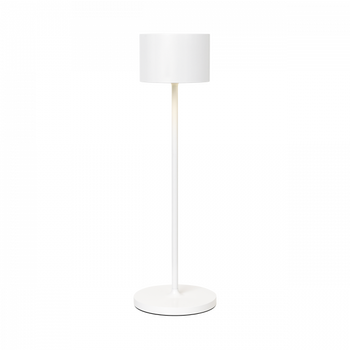 Moderner weißer Stehlampe mit einem eleganten Design und einem zylindrischen Schirm.