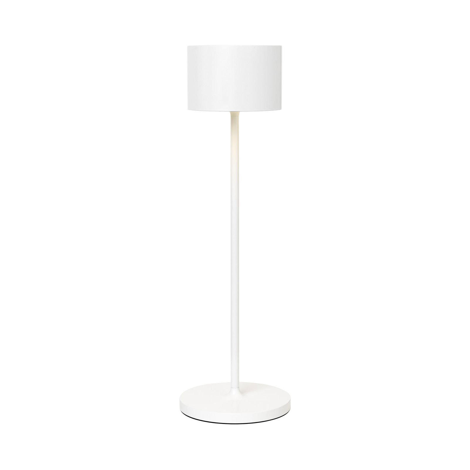 Moderner weißer Stehlampe mit einem eleganten Design und einem zylindrischen Schirm.
