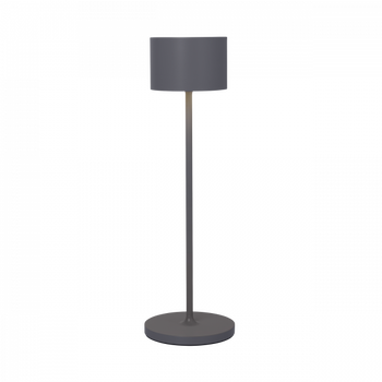 Stylische moderne Stehlampe mit einem eleganten grauen Design und einem zylindrischen Schirm.