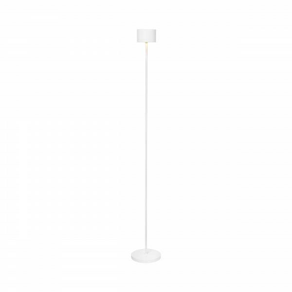 Minimalist white floor lamp on a black background, perfect for modern interiors.