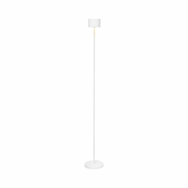 Modern white floor lamp on a black background, perfect for stylish home decor.