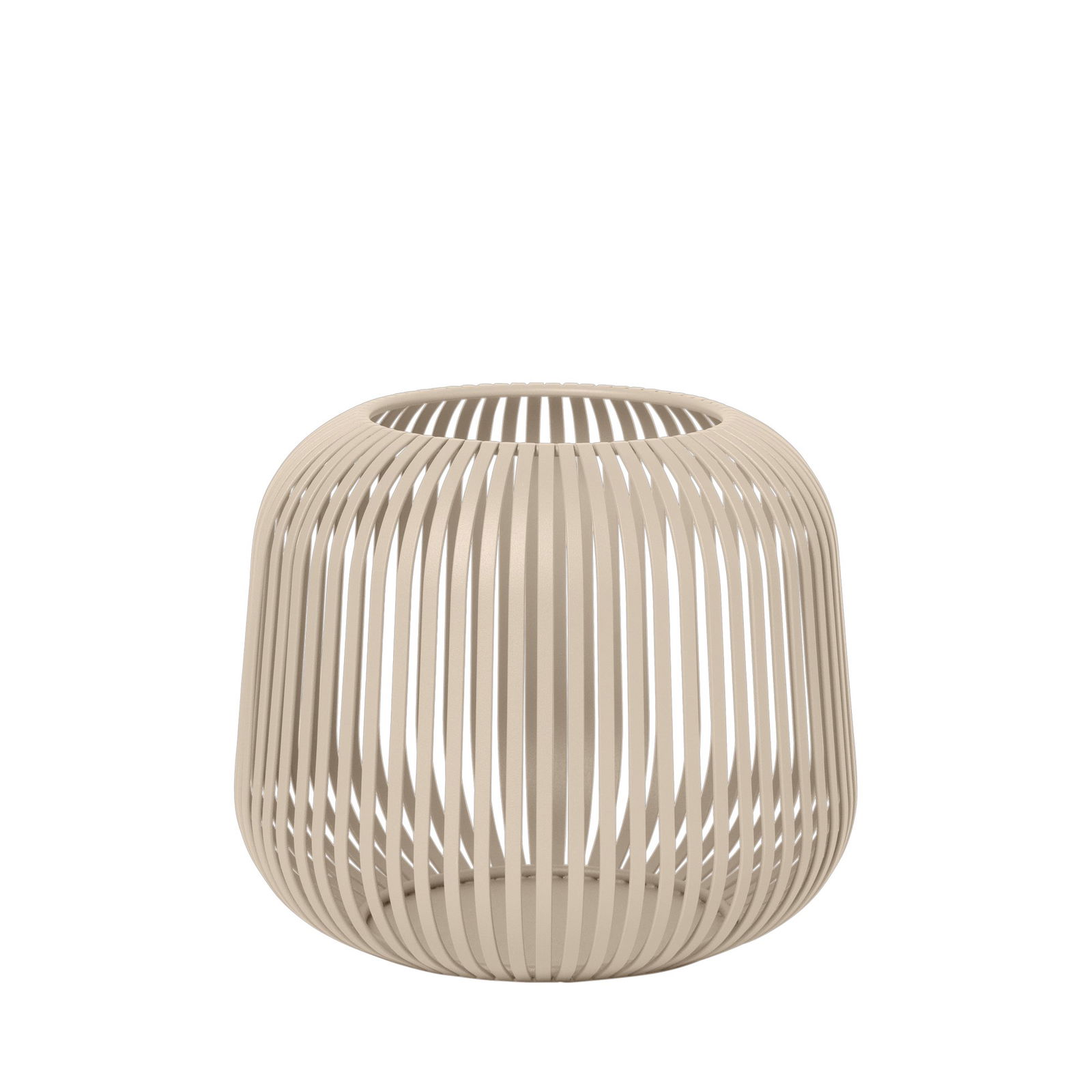 Stylische beige Drahtvase mit offenem Design für moderne Wohnkultur.