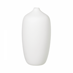 Elegant matte white vase with a smooth, modern design on a black background.