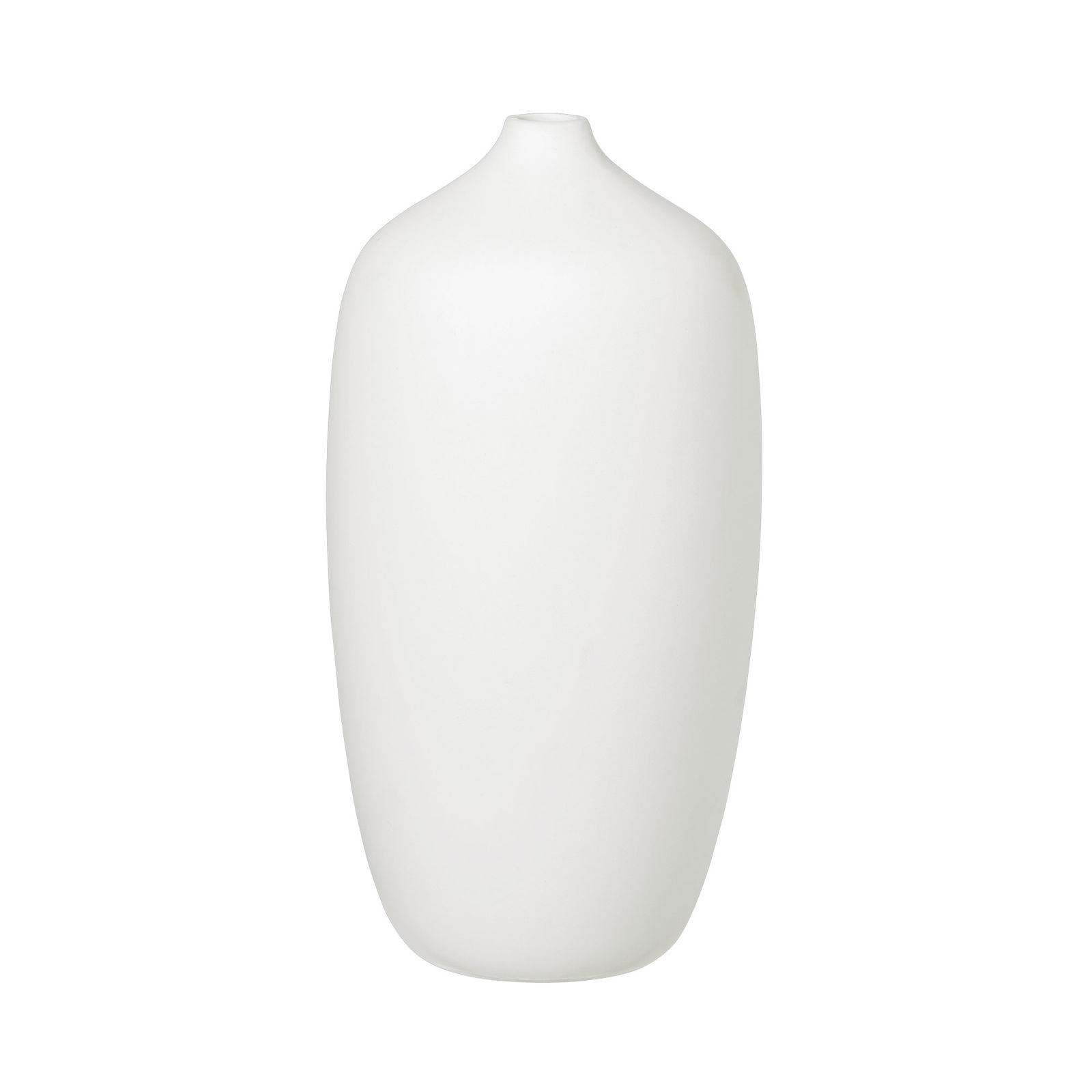 Elegante matte weiße Vase mit einem glatten, modernen Design auf schwarzem Hintergrund.