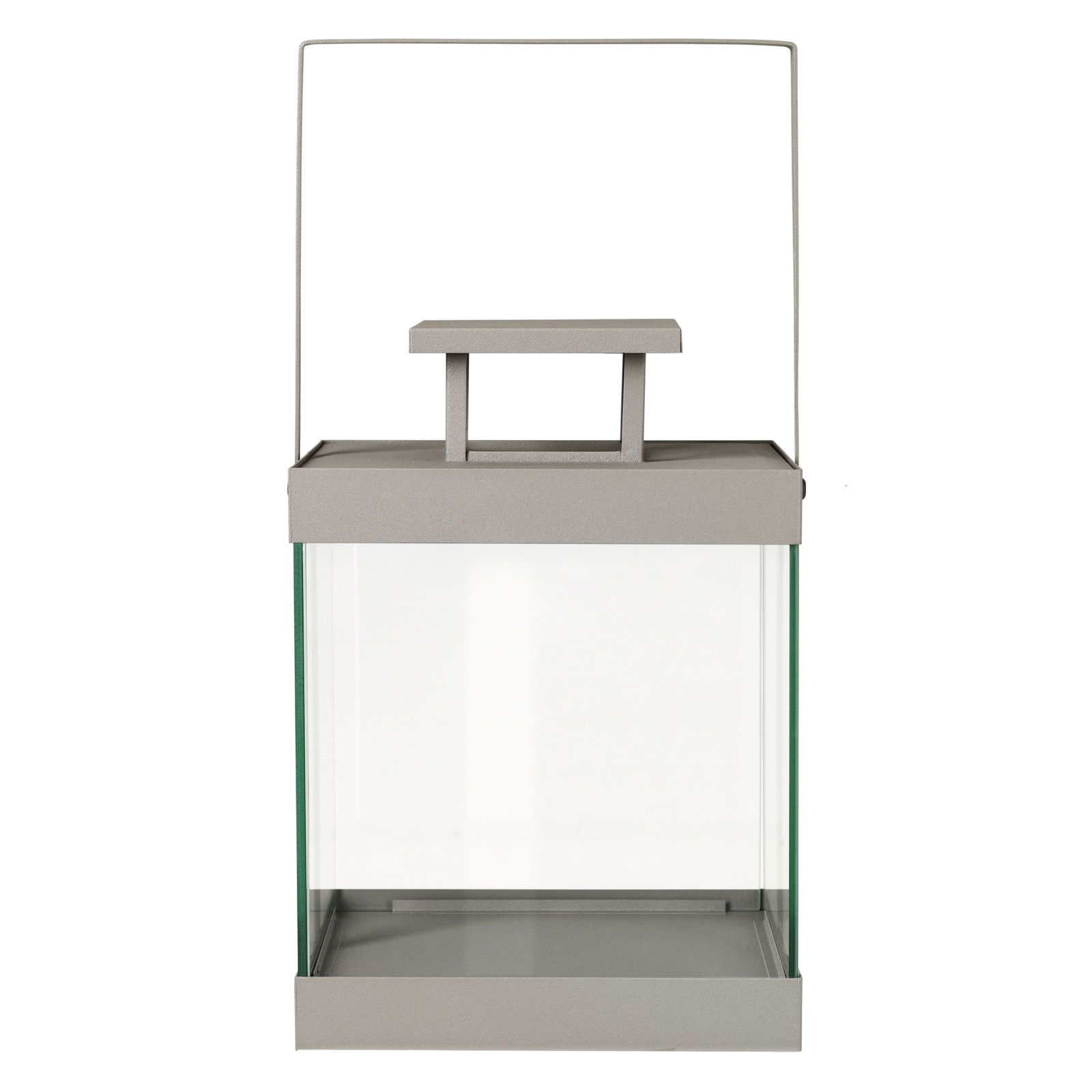 Modern metal and glass lantern with a minimalist design for stylish home decor.