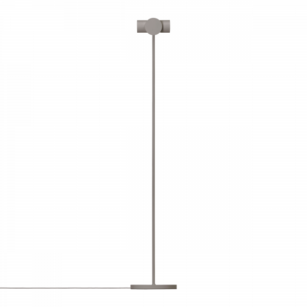 Minimalist floor lamp with a sleek design and modern aesthetic on a black background.