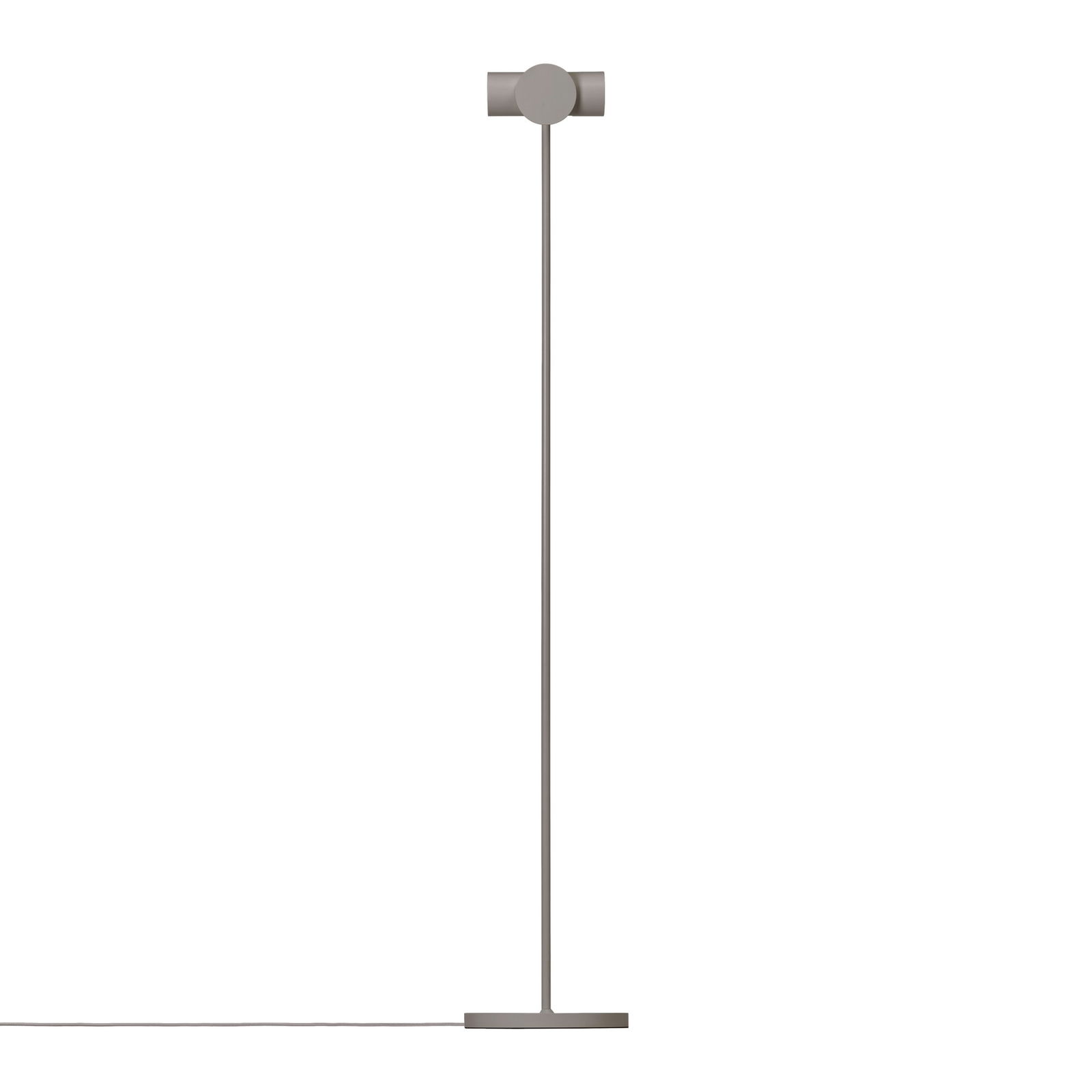 Minimalist floor lamp with a sleek design and modern aesthetic on a black background.