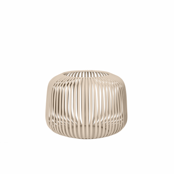 Stylische beige dekorative Lampe mit modernem, offen lamelliertem Design.