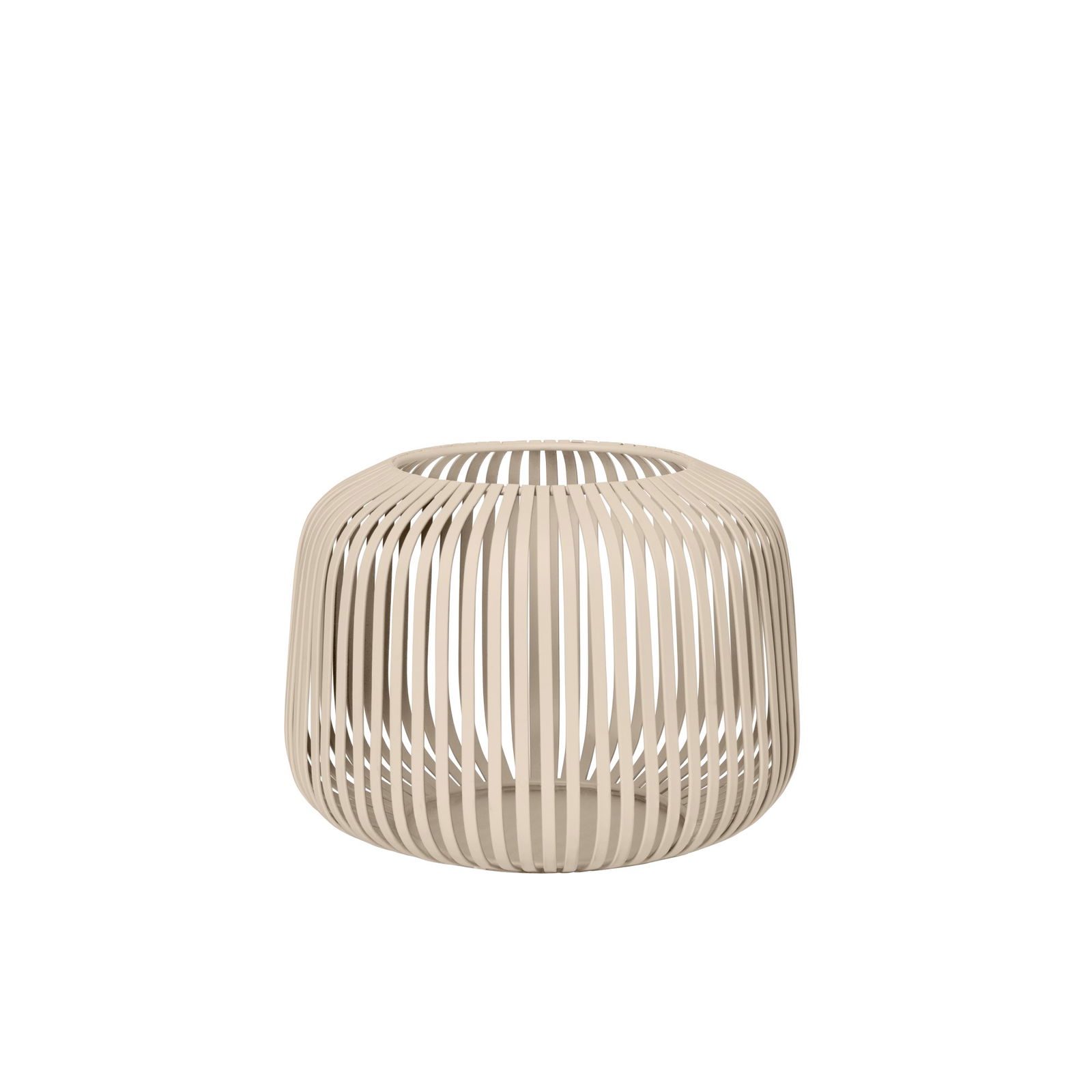 Stylische beige dekorative Lampe mit modernem, offen lamelliertem Design.