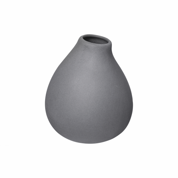 Elegante graue Keramikvase mit einer minimalistischen Tropfenform und glatter Oberfläche.