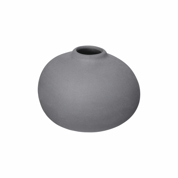Elegante runde graue Vase mit glatter Oberfläche und schmalem Hals.