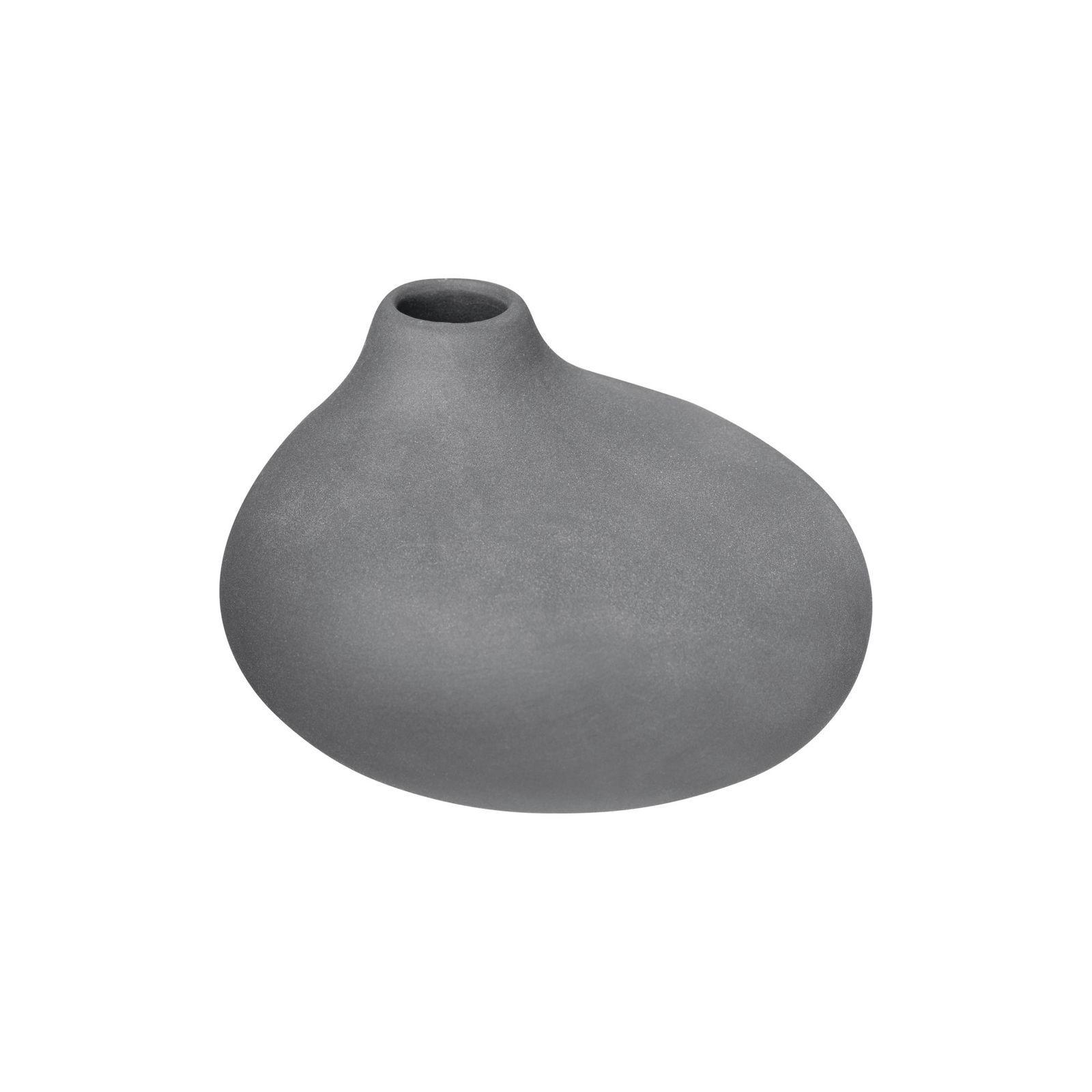 Stylische graue Keramikvase mit einer einzigartigen organischen Form und schmalem Hals.