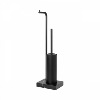 Eleganter Toilettenbürstenhalter aus schwarzem Marmor mit schlankem Metalldesign.