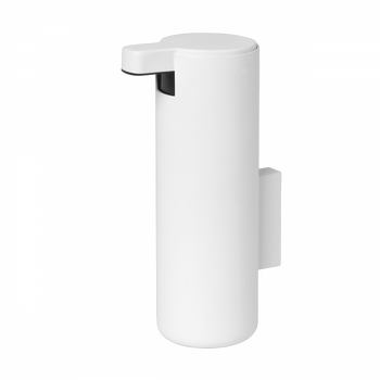Moderner weißer zylindrischer Seifenspender mit minimalistischem Design.