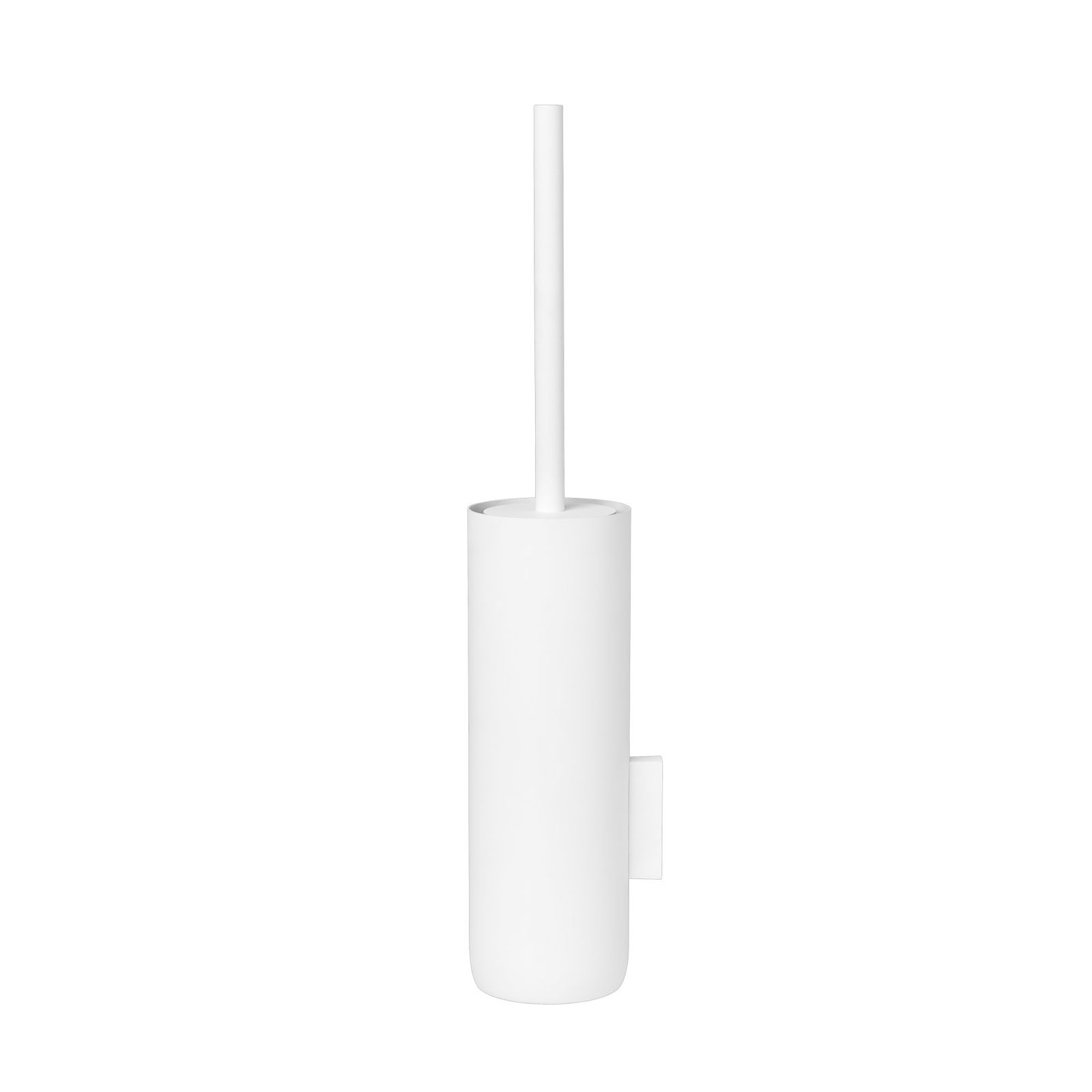 Minimalist weiße Toilettenbürstenhalter auf schwarzem Hintergrund für moderne Badezimmerdekoration.