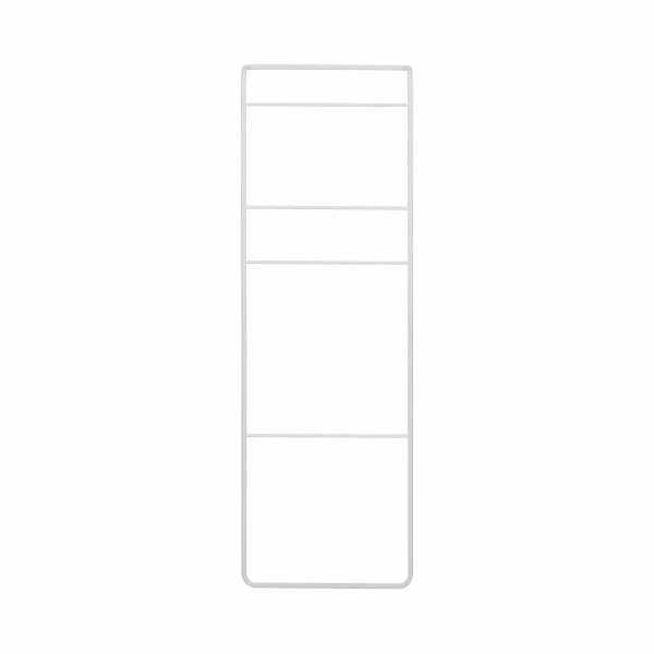 Minimalist Drahtlagerorganisator mit vier Fächern auf schwarzem Hintergrund.