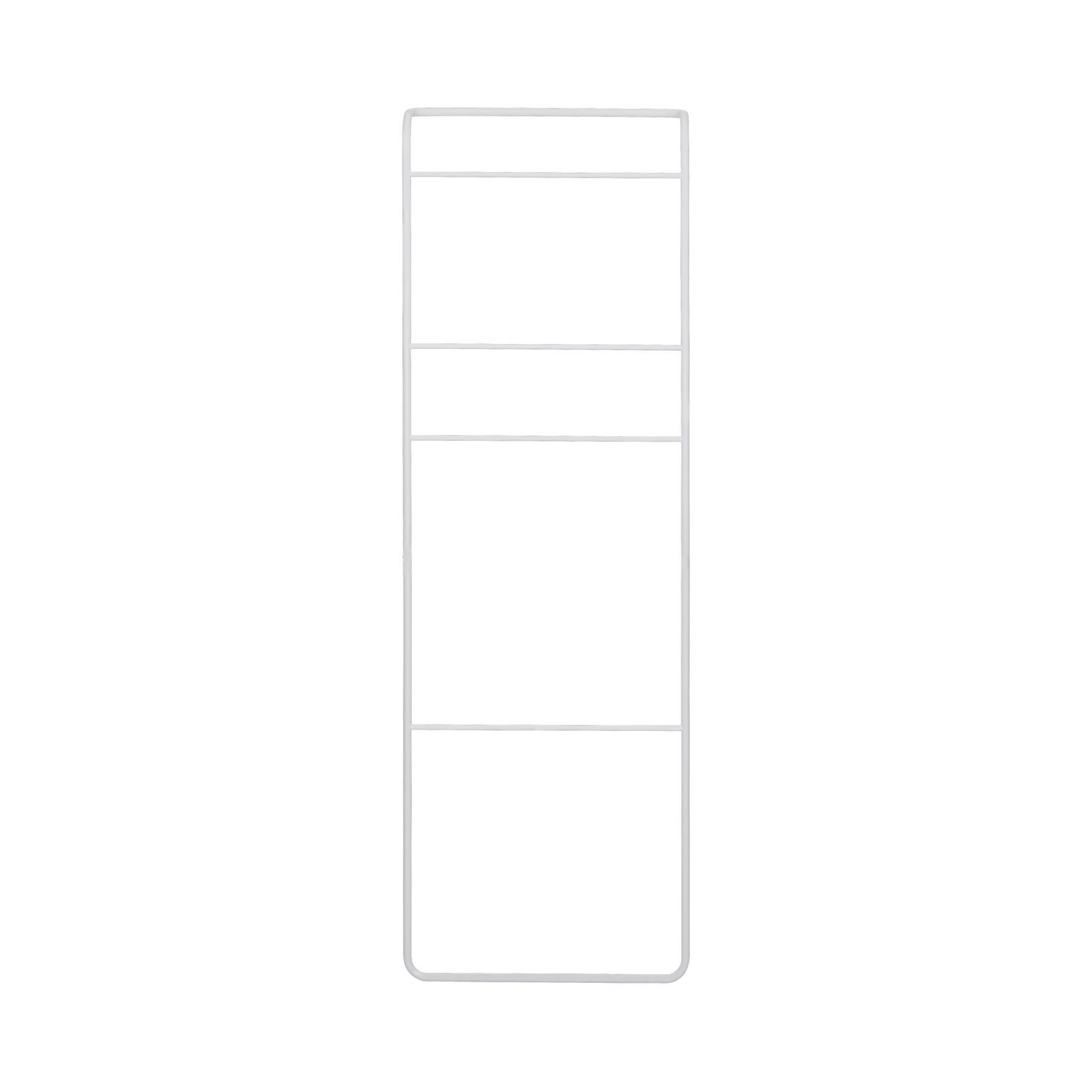 Minimalist Drahtlagerorganisator mit vier Fächern auf schwarzem Hintergrund.