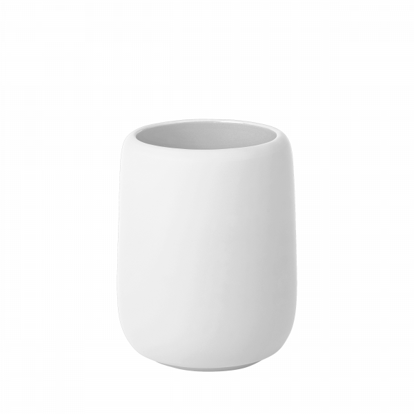 Modern minimalist white ceramic pot on a black background for home decor or plants.