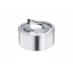 Polished stainless steel ashtray with a sleek, modern design and a cigarette slot.