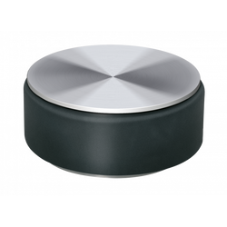 Sleek black and silver round knob for modern furniture or appliances.