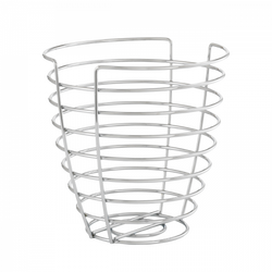 Modern wire basket with spiral design for storage and organization.