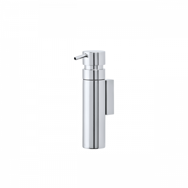 Sleek chrome soap dispenser with a modern design for stylish bathroom decor.