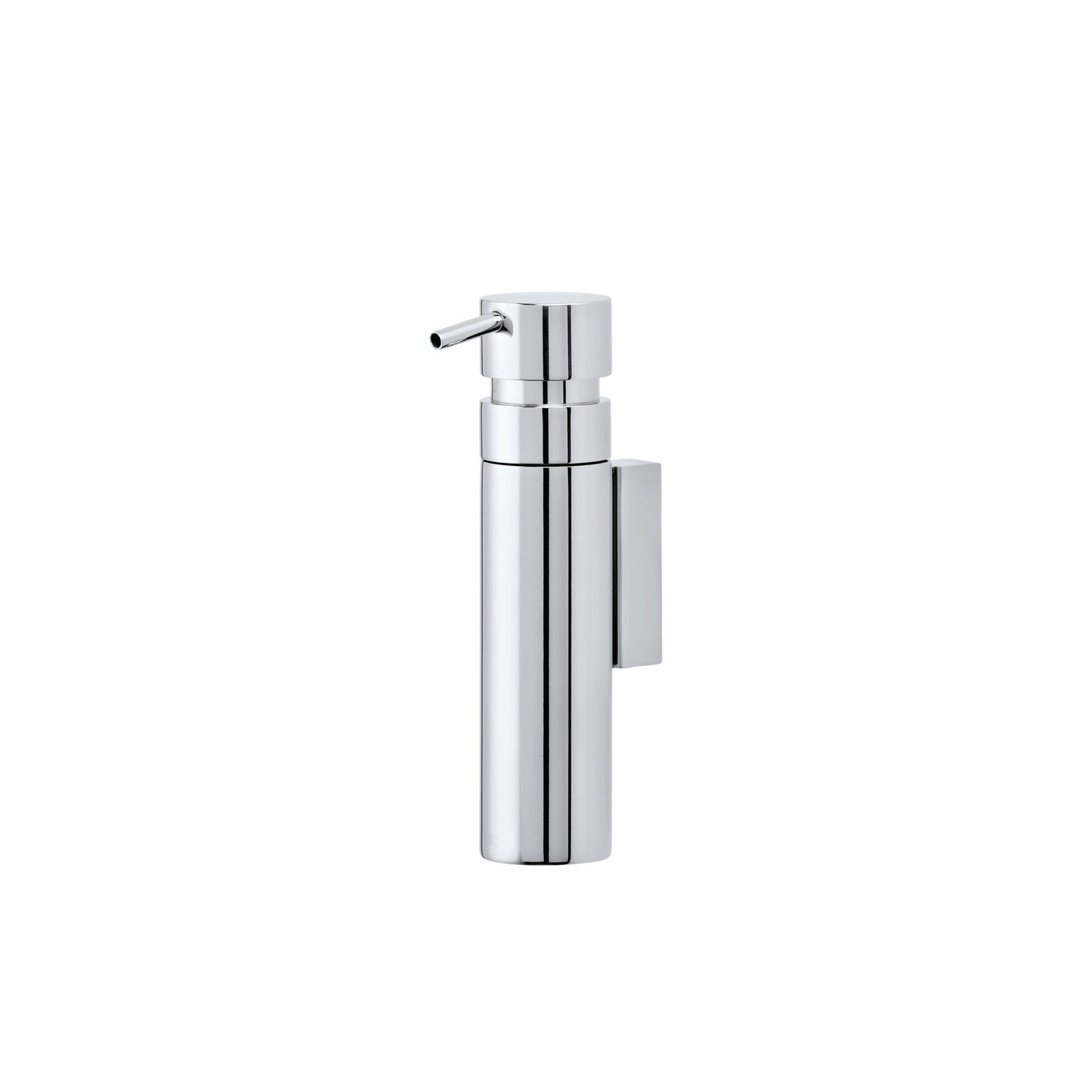 Sleek chrome soap dispenser with a modern design for stylish bathroom decor.
